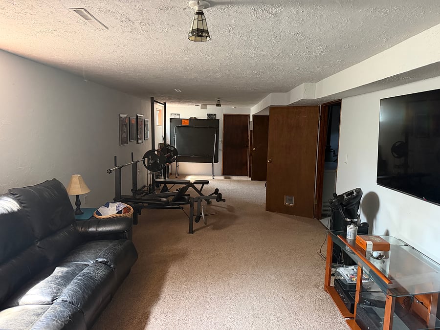 Basement - includes couch, chairs, bookshelves, weights, ping pong table, karaoke machine, laundry, bathroom, owner storage space