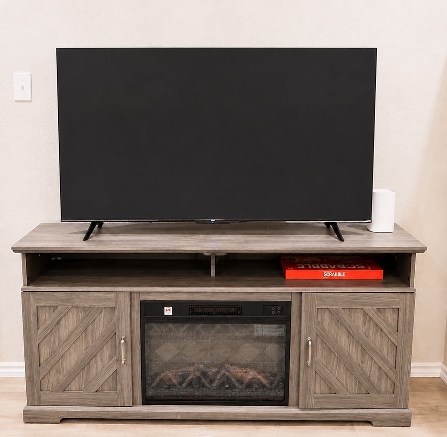 Large smart TV and entertainment area for movie nights