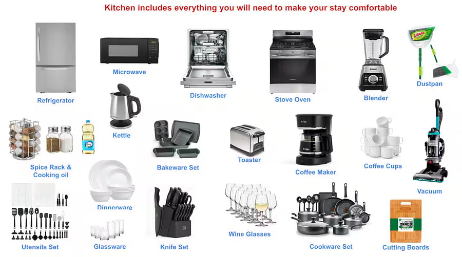 A wide range of kitchen amenities provided for your comfortable and worry-free stay