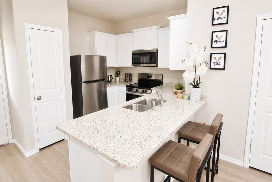 Fully equipped kitchen with modern appliances and spacious countertops