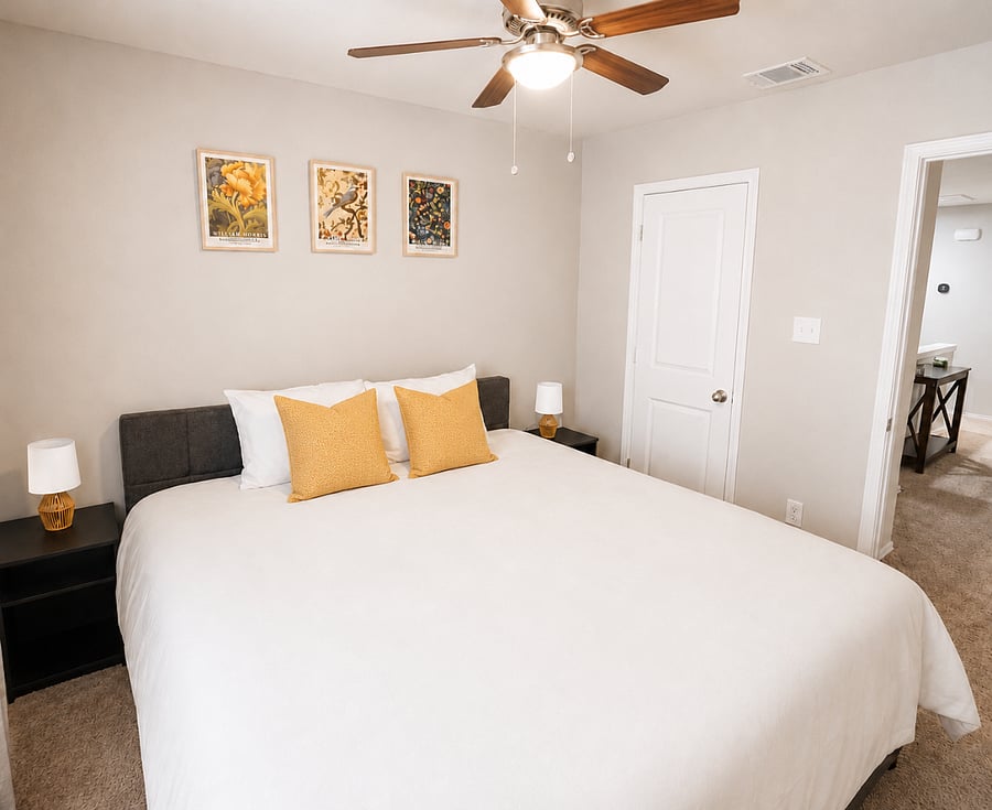 Bedroom 3 - Spacious King bedroom with soft lighting and comfortable bedding