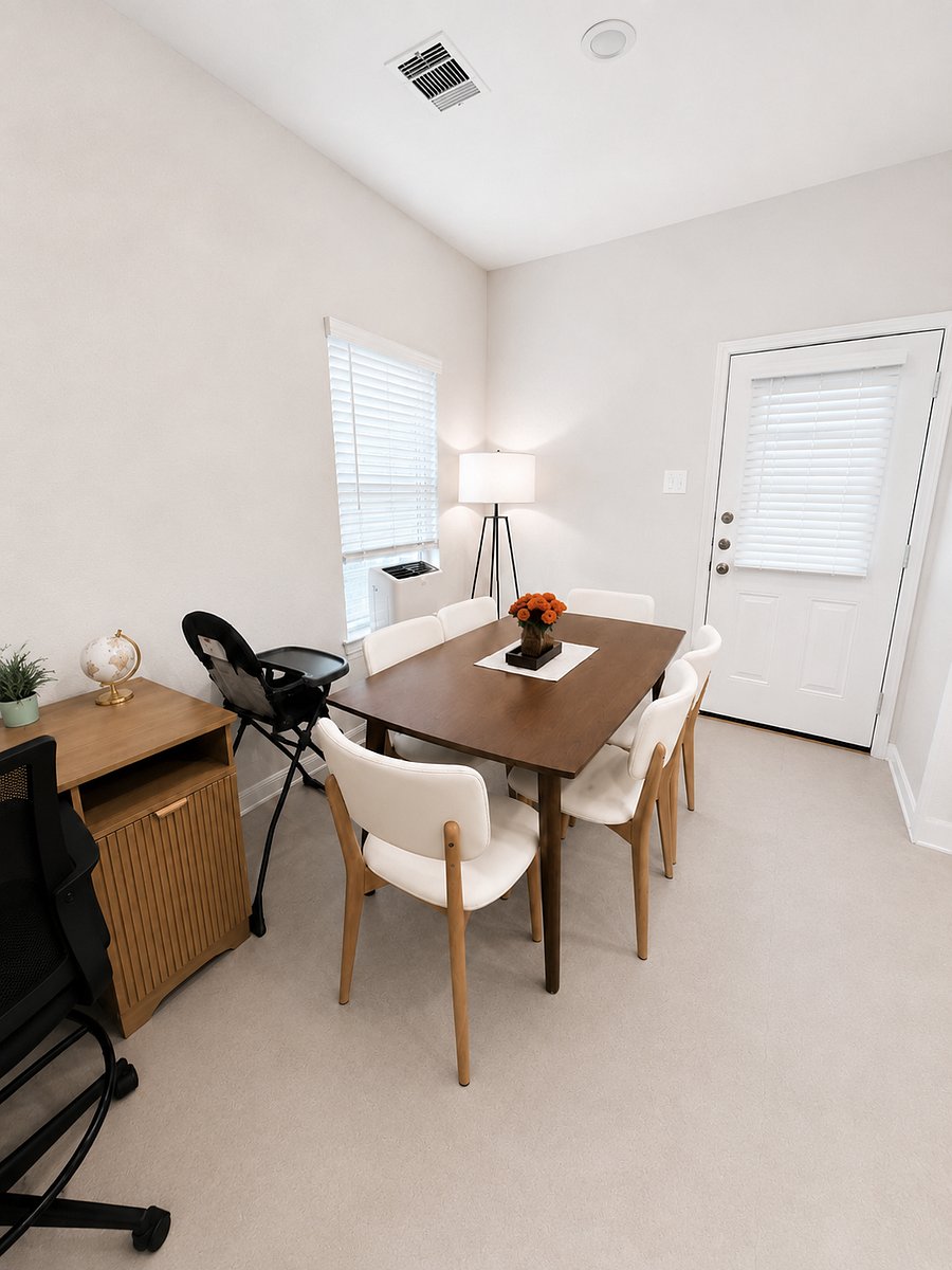 Dining area with seating for shared meals and game nights