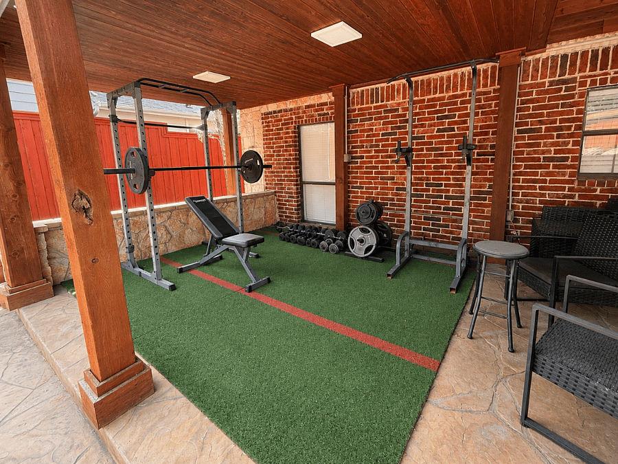 Gym equipment in rear patio