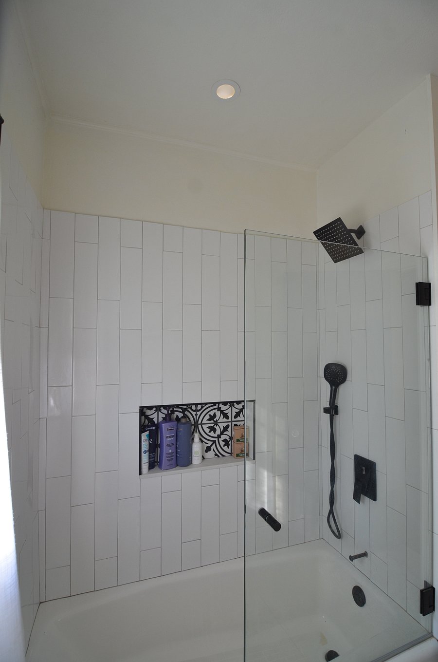 Upstairs modern shower and bath