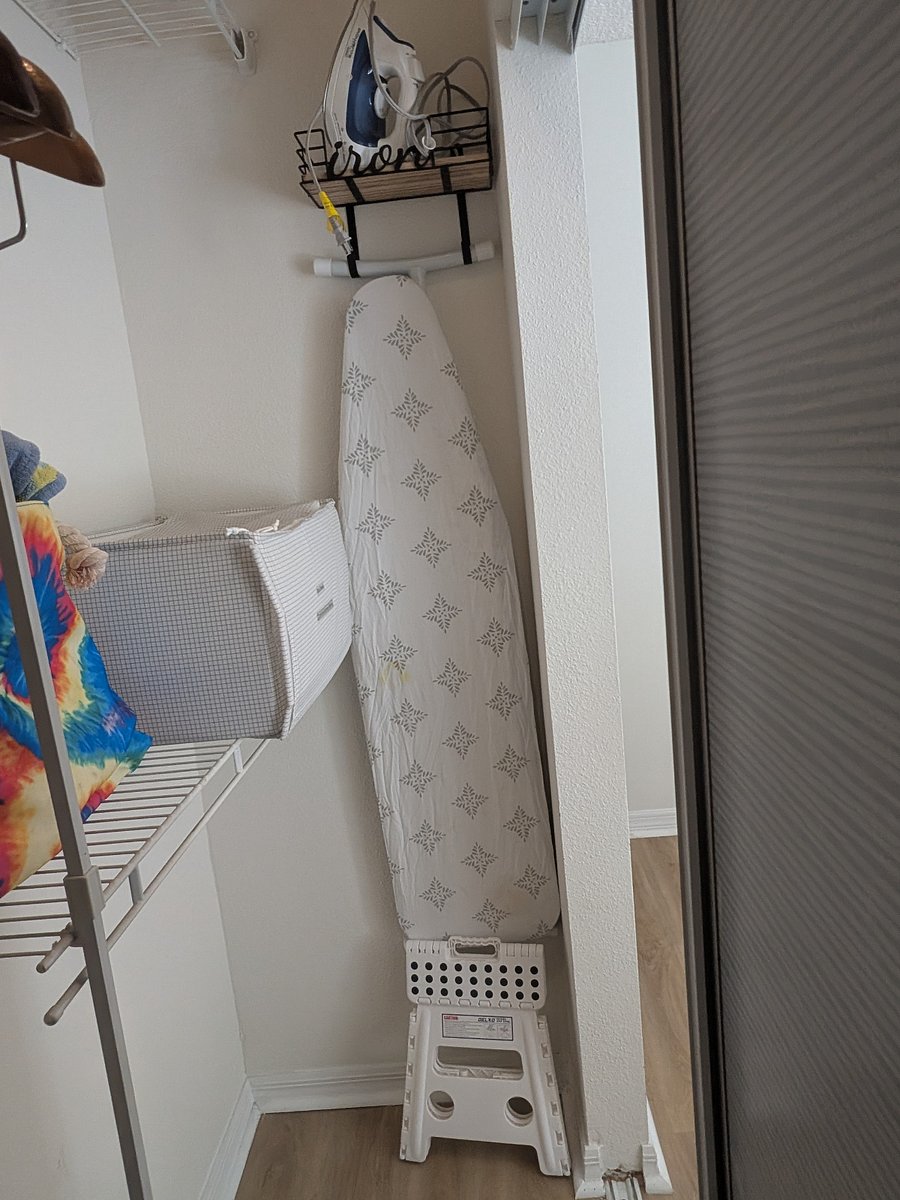 Pool towels, extra bed sheets and comforter, iron and ironing board.