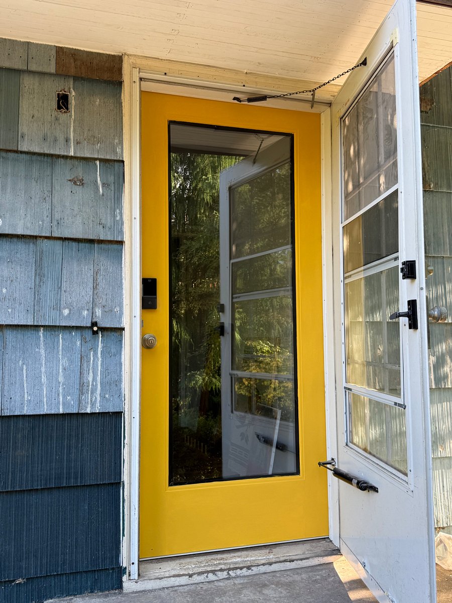Door is done. Paint samples. Too dark.