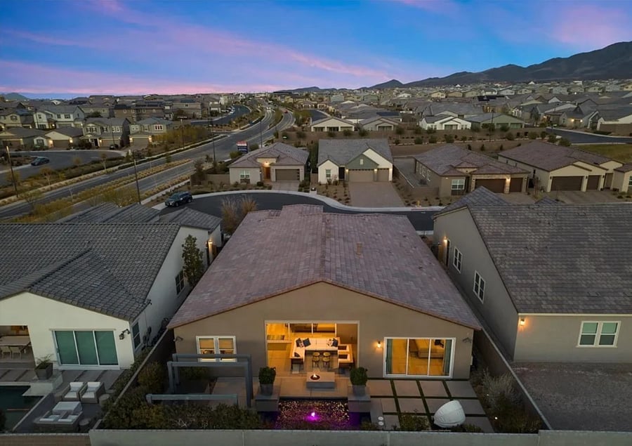 Ariel view of rear of home in safe & quiet neighborhood of Inspirada.