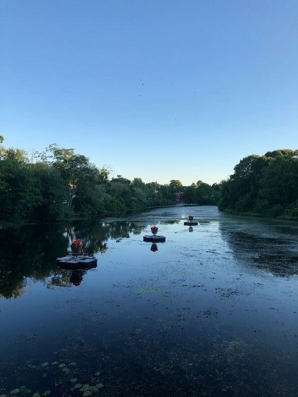 Waterfire on the Saugatucket, view from footbridge behind house
