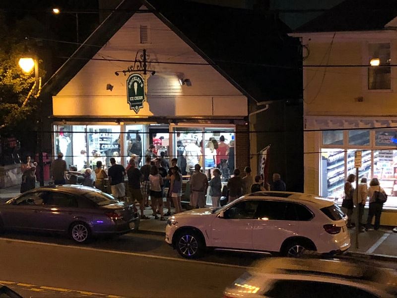 Brickey's homemade ice cream shop across footbridge from house