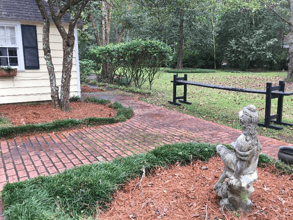 Garden walk to back of cottage with joggling board