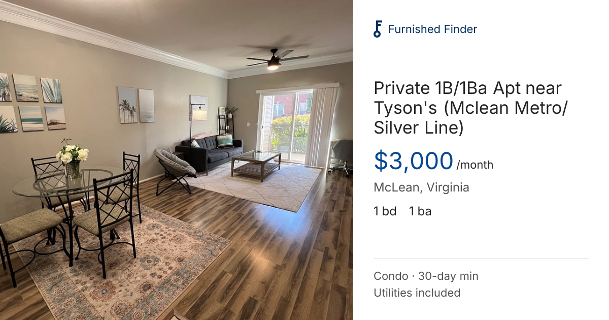 Private 1B/1Ba Apt near Tyson's (Mclean Metro/Silver Line)