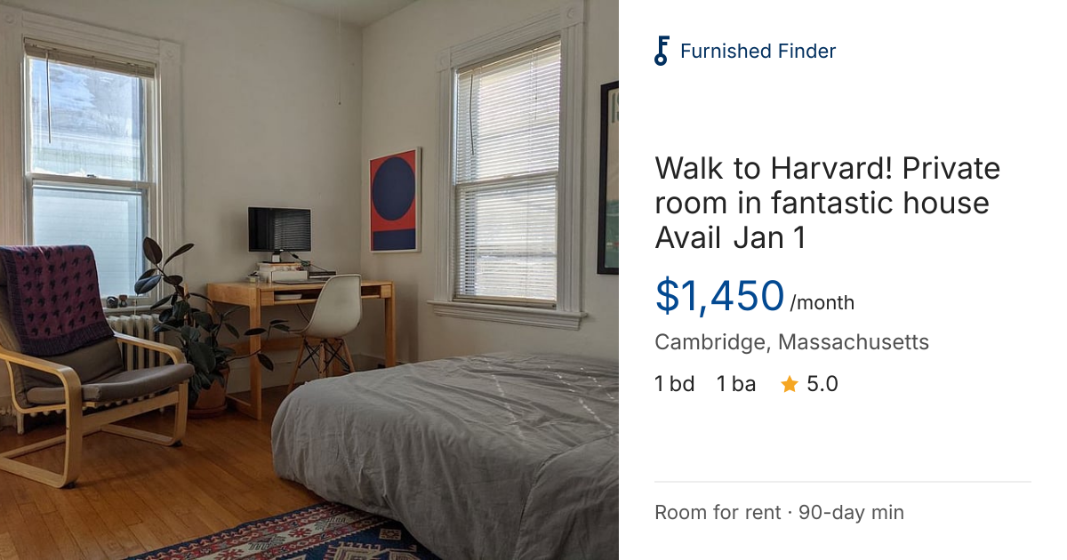 Walk to Harvard! Private room in fantastic house Avail Jan 1